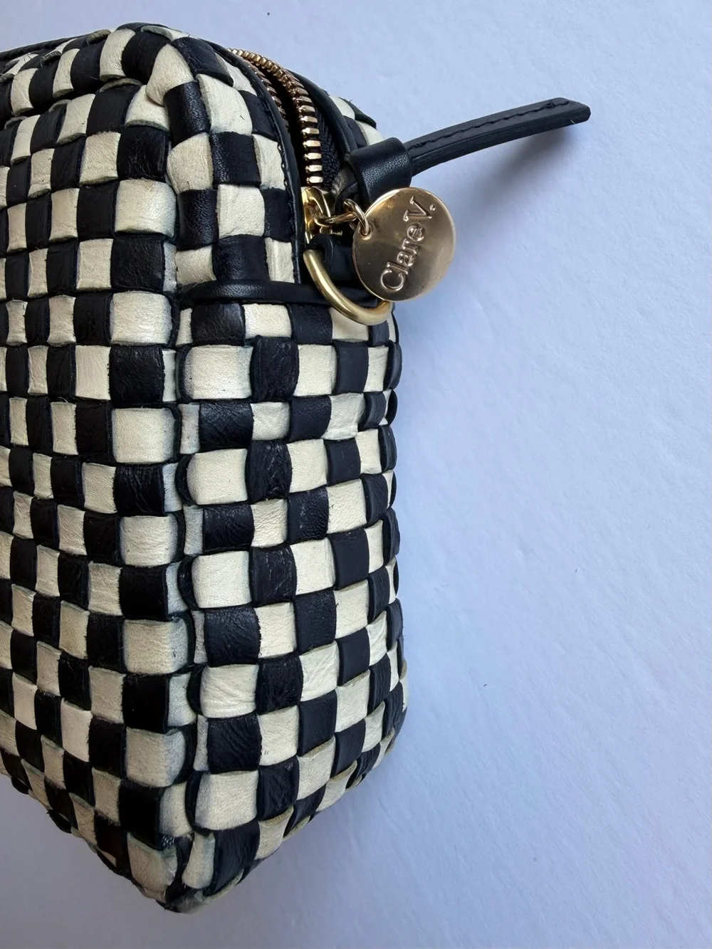 Clare V Midi Sac Black & Cream Woven Checker